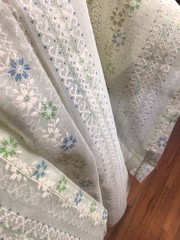 Vintage 70s Sheer Floral Flocked Swiss Dot Curtain Panels Fabric Woolworth As-Is