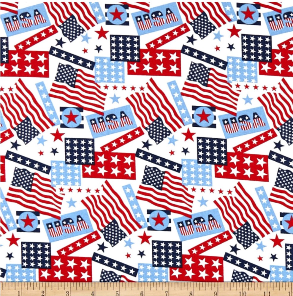 4th of July Patriotic Cotton Fabric, United We Stand, USA, Red, White & Blue
