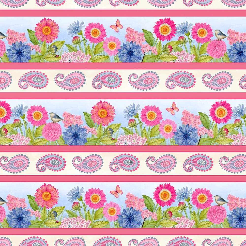 Paisley Punch, Nicole Tamarin Multi Repeating Stripe BTY 44″ Wide Quilt Fabric