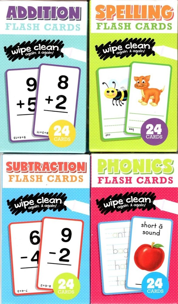 Learning Educational Flash Cards (Wipe Clean Again & Again) – (Set of 4 Pack)
