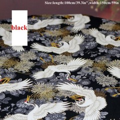 1M Vintage Crane Print Chinese Fabric Material for Hanfu Cheongsam Handbag DIY