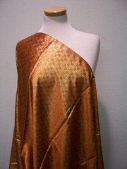5.4yds DESIGNER FABRIC BRILLIANT COPPER SATIN w/ METALLIC GOLD BLOCKS BROCADE