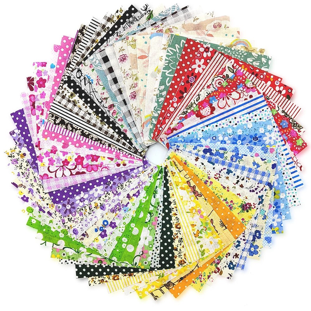120 Pcs 4” x Cotton Craft Fabric Squares, DIY 120pcs, Multicolored