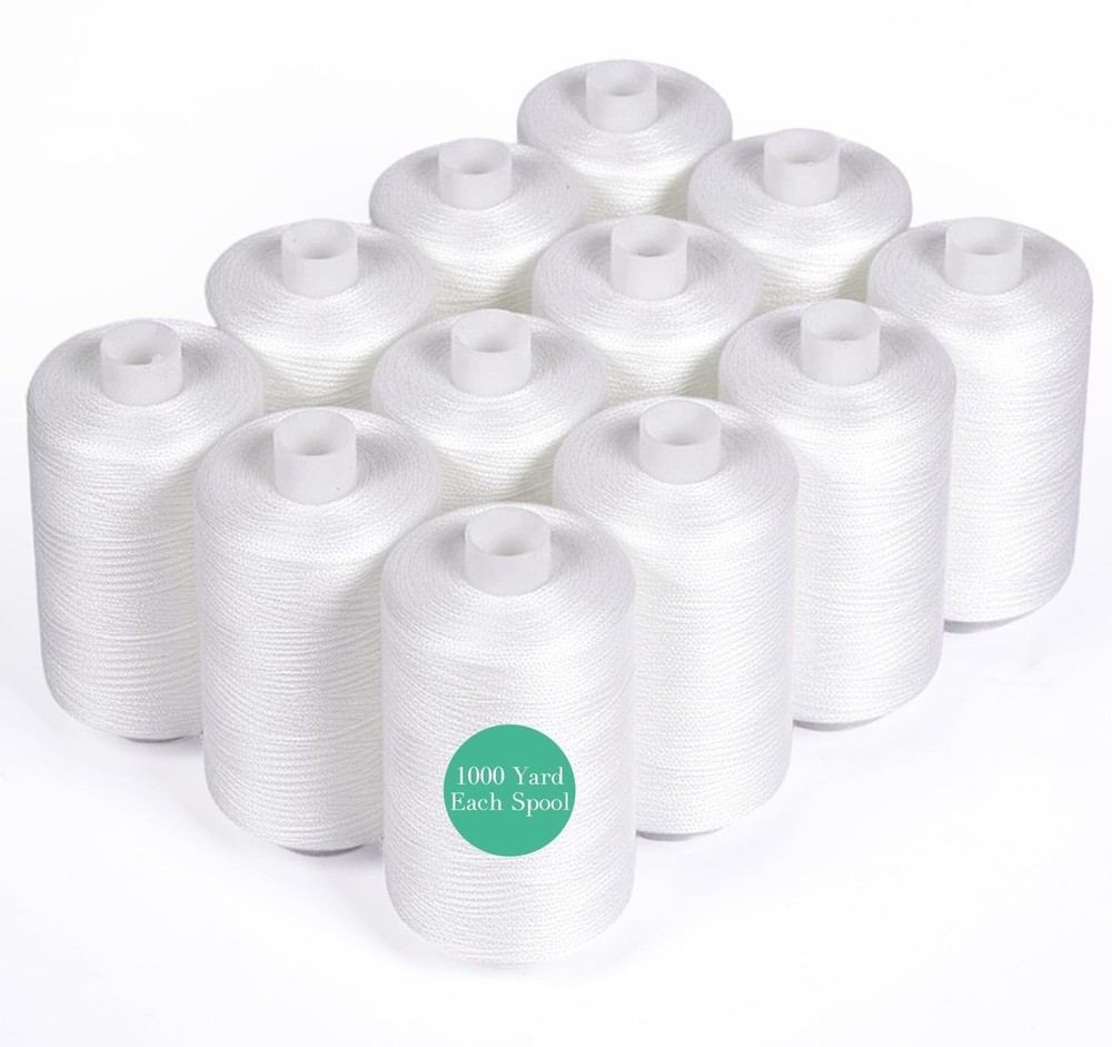 12 Pcs White Sewing Thread, 1000 Yard Each Spool | Polyester White Thread for…
