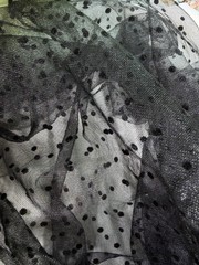 Black Flocked Polka Dot Tulle Fabric Sheer Mesh Lace Dress Craft 61”x50”