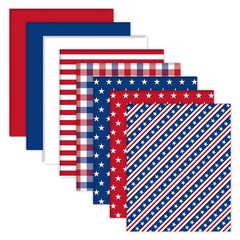 8 Pcs Patriotic Fabric Squares Cotton Fabric Bundles Red Blue White Star Stripe