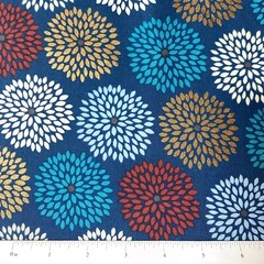 Flower Burst Decorative Blue Sewing Quilting Cotton Fabric 1/2 Yard