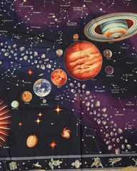 SPACE Cotton Fabric Panel Wall Hanging Quilt Avlyn Planets Solar System Science