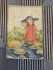 VTG American Greetings HOLLY HOBBY Denim Blue Patchwork Fabric 45″ x 57″ OOP HTF
