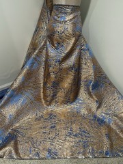 Blue Gold Jacquard Metallic Brocade Fabric 58” Width Sold By The Yard