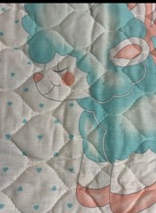 Vintage Baby Quilt panel Jumping Lambs Pastels Hearts Yellow Blue Pink Quilted