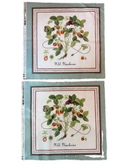 VTG Lot Of 2 Strawberry Cotton Sateen Fabric Pillow Panel Uncut Botanical