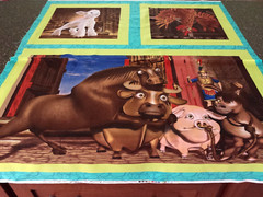 Farm Animals Panel FreeSpirit Lamb Rooster Horse Bull Pig Donkey Lime