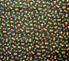 Vintage Fabric Traditions Cotton Sewing Fabric With Spools Of Thread 4.8 Yards