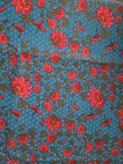 1 YD FREE SPIRIT ODILE BAILLOEUL IBIS FLORAL TEAL REDS COTTON FABRIC PWOB049