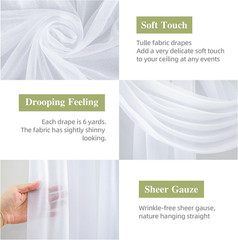 Wedding Arch Draping Fabric 28″ X19Ft, Sheer Chiffon Fabric Backdrop,1 Panel Whi