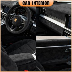 Microfiber Black Suede Fabric Wrap for Car Interior 17in x 70in Self Adhesive