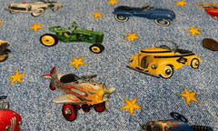 Pedal Cars *Colorful*on Blue*Yellow Stars* Fabric Traditions* 100% Cotton*8″x22″