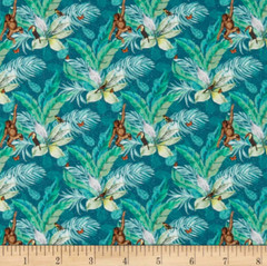 Stof of France Zarafa Chimps Blue Cotton Quilting Fabric By The Yard
