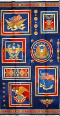 Patriotic American Eagle Flag Gold Accent Cotton Fabric Robert Kaufman 24″ Panel