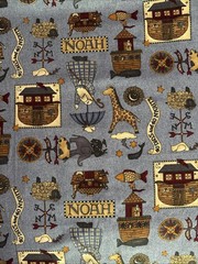 Total 3 1/2 Yards VTG Debbie Mumm NOAH’S ARK Fabric Cotton Blue Background