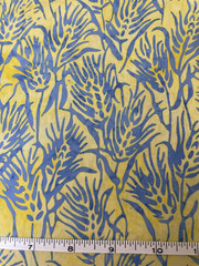 Beautiful blue leaf print on on yellow background batik, unmarked maker