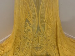 Yellow 4way stretch sequins Embroidery Mesh Lace fabric 50” Width 1 Yard