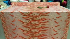 Red Gold Embroidered Lace Feathers Rinesthone Red Mesh Prom Fabric Sold by Yard