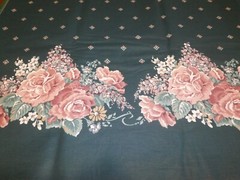 DAISY KINGDOM GREEN w PINK FLORAL BORDER COTTON FABRIC 45″ X 140” 3.8 YARDS