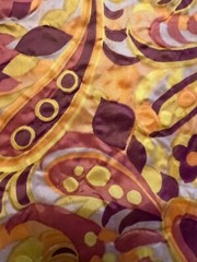 60s-70s VTG Sheer Seersucker Nylon Fabric Orange Floral Paisley 92″x40″ Unused
