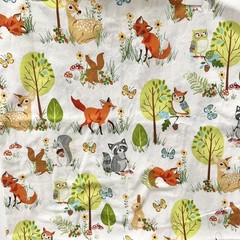 Robert Kaufman Forest Fellows Nature Fabric 2+ Yards Cotton Woodland Animals Owl