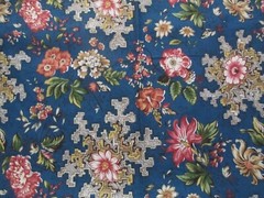 Fabric Red Rooster “Floral Blues” Flowers of Red Coral Blue on Blue $3.75