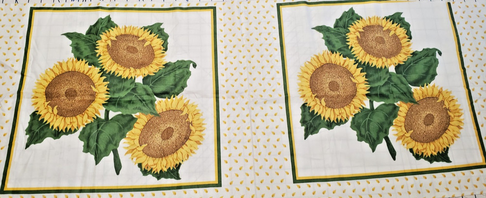 Golden Sunflowers Cotton Fabric Squares, 1 Cut of 2 Squares