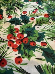 Vintage Christmas Fabric Spring Mills Red Green Holly Berry Pine 2 Pieces