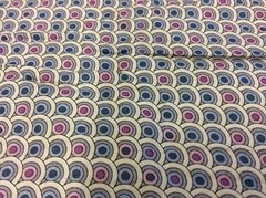 CIRCLES IN GRAY, BLUE & PINK COTTON BY TEXSTYLES SCREEN PRINT- 1 3/8 YARDS