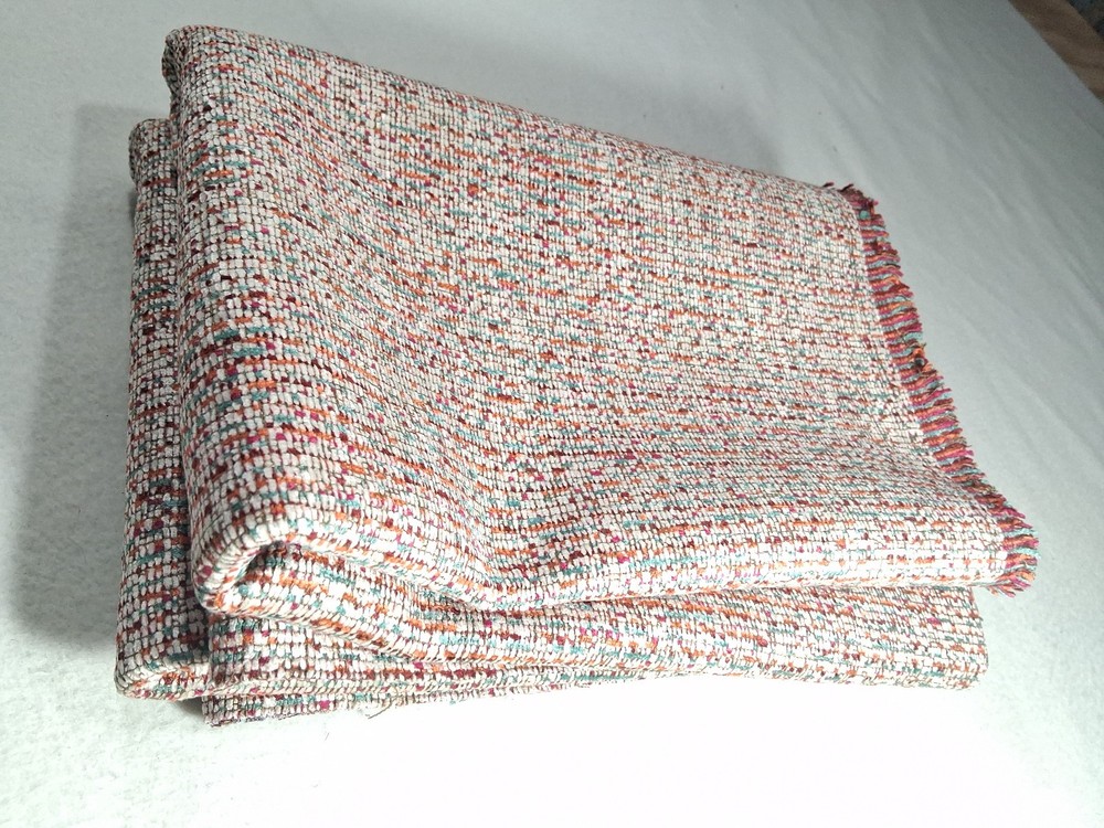 Multicolor Boucle Woven Fabric 1 Large piece 69″ x 56″ Orange Pink Teal Ivory