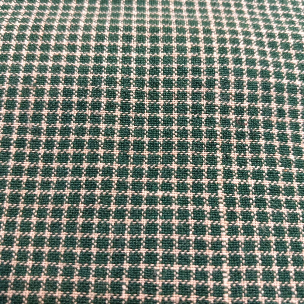 Dark Green Cream Woven Tiny Check Homespun Cottage Core Soft Cotton 1.8 Yard