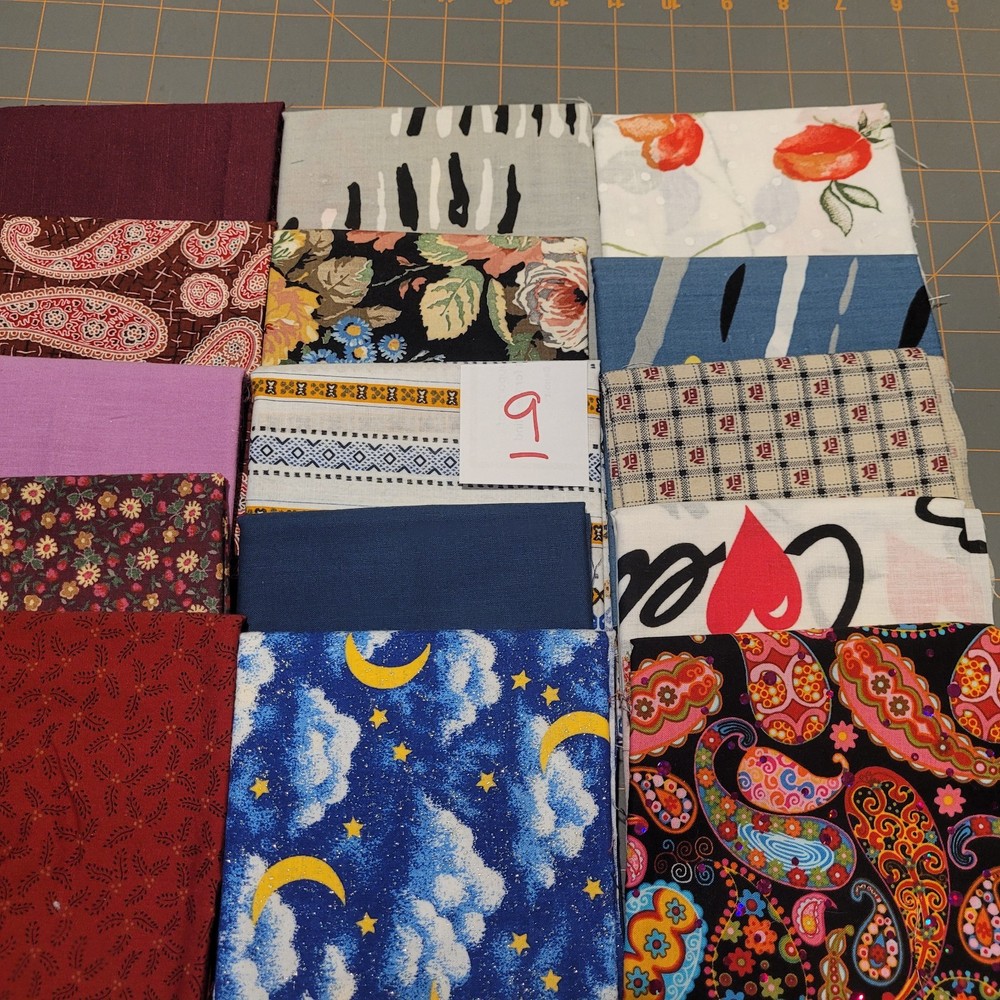 LOT OF 15 FAT QUARTERS COTTON FABRIC ASSTD COLORS & DESIGNS lot 9