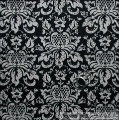 BonEful Fabric FQ Cotton Quilt VTG Black Gray Antique AH Old World Damask Flower