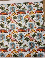 Ocean Fabric Ambessone, Hawaiian Surfer on Wavy Deep Sea Retro 60×40