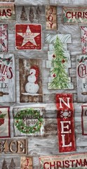 Length of Christmas Sewing Fabric, 2 Yards Long x 43″ Wide, Rustic Country Print