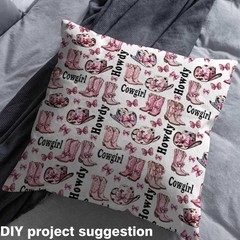Western Cowgirl Fabric by The Yard,Cowgirl Cap Boots Rustic Cowhide Print Fab…