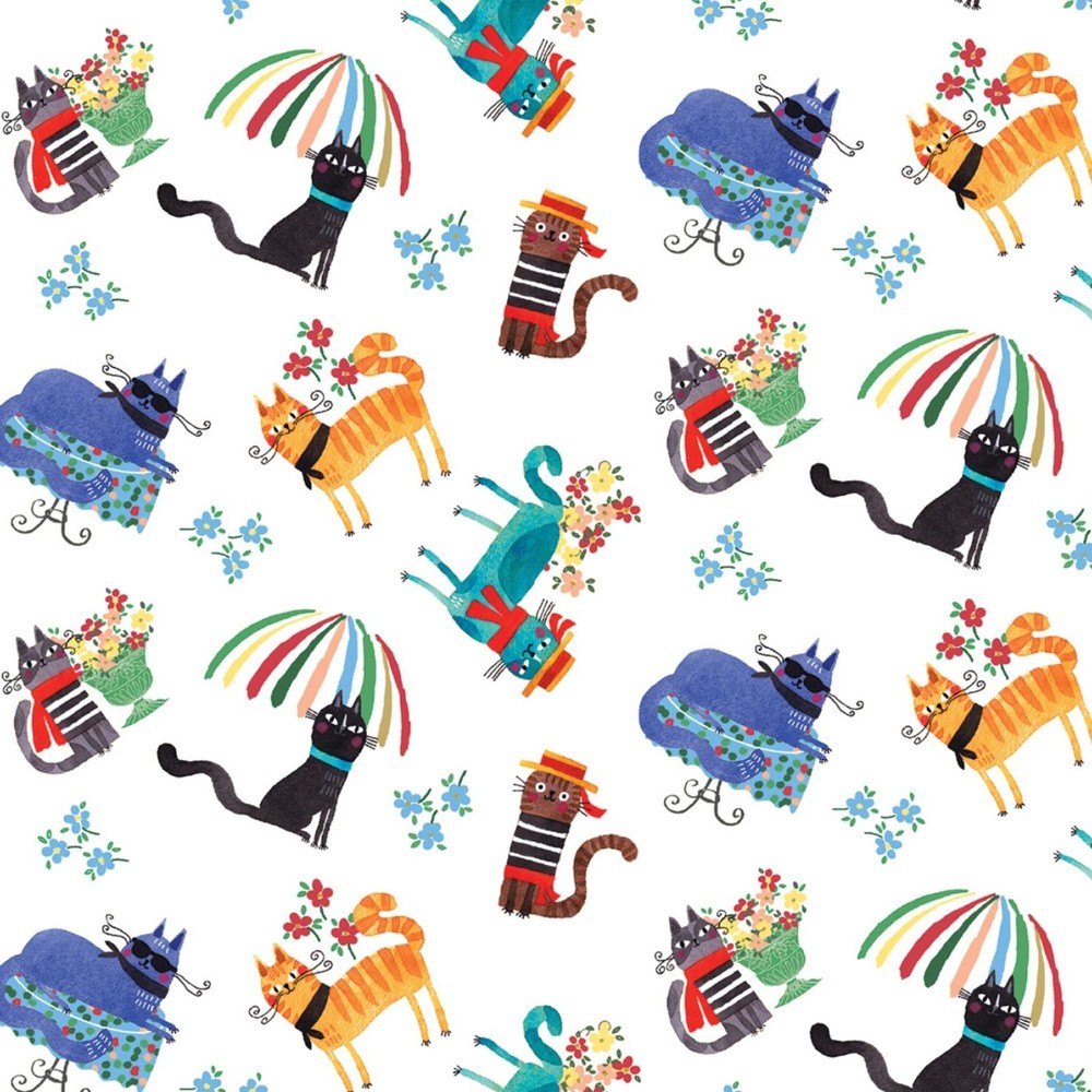 Feline Drive Fabric CIAO BELLA Caffe Cats Italy White Fat Quarter (18″x22″) FQ