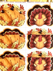 Vintage Holiday Harvest Placemat Panel Pumpkin Turkey Cut & Sew, Pre-Owned