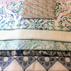 6 Remnants Designers White/Blue Fabrics for Pillow Covers Small Projects No 3