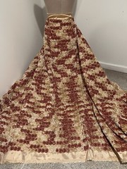 BROWN IVORY GOLD 3D Floral Embroidery Taffeta Fabric 50” Width 1 Yard