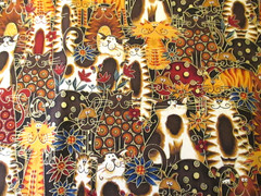 Cotton Fabric Makower Fancy Cats Crowd Rich Colors Gold Metalic Outline BTYx44