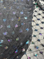 Black & Iris sequins embroidery Metallic mesh net Fabric 56″ Wide