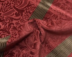 DONGHIA DAMASK FLORAL STRIPE CRANBERRY RED VELVET PILLOW FABRIC BY THE YARD 52″W