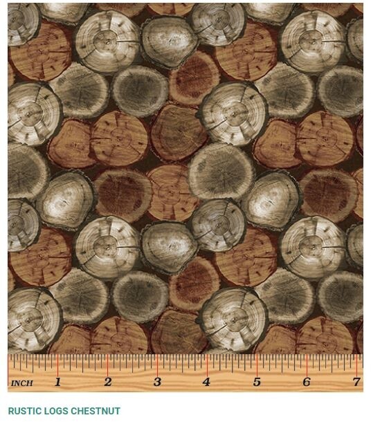 Rustic Lodge Fabric – Tree Ring Trunks Brown Chestnut – Benartex Kanvas YARD